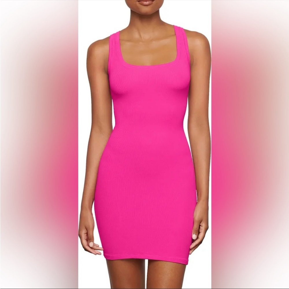 SKIMS Hot Pink Ribbed Mini Dress
